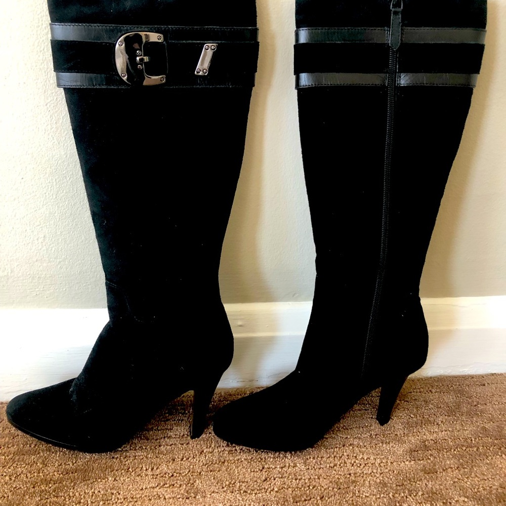 Black suede boots slightly worn mid calf